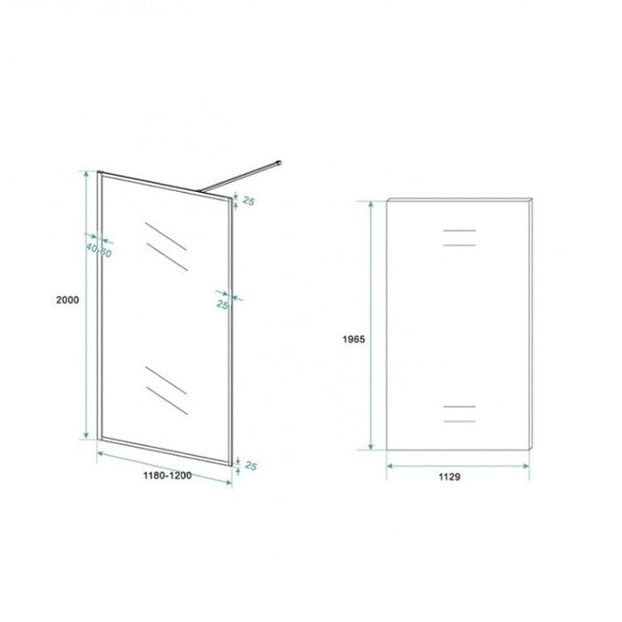 Inloopdouche Olivia 120x200cm Helder Glas Mat Zwart Raamwerk