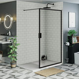 Inloopdouche Olivia 90x200cm Helder Glas Mat Zwart Raamwerk