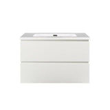 Mineraalmarmer wastafel Tieme wit 80 cm met kraangat