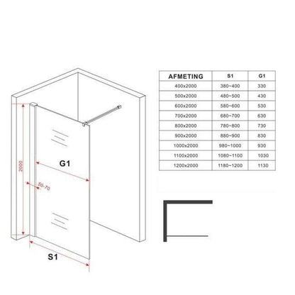 Inloopdouche Luca 80x200cm Antikalk Helder Glas Chroom