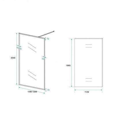 Inloopdouche Olivia 120x200cm Helder Glas Mat Zwart Raamwerk
