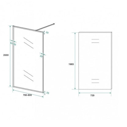 Inloopdouche Olivia 80x200cm Helder Glas Mat Zwart Raamwerk