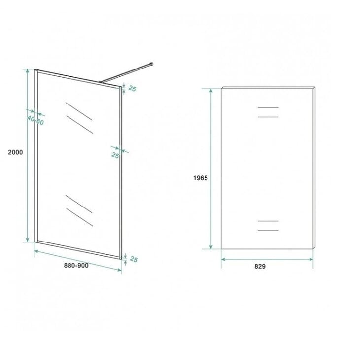 Inloopdouche Olivia 90x200cm Helder Glas Mat Zwart Raamwerk