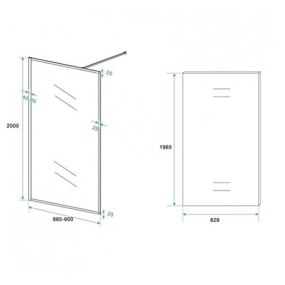 Inloopdouche Olivia 90x200cm Helder Glas Mat Zwart Raamwerk