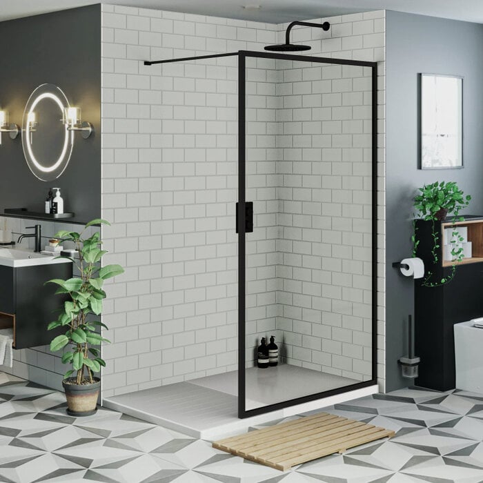 Inloopdouche Olivia 90x200cm Helder Glas Mat Zwart Raamwerk