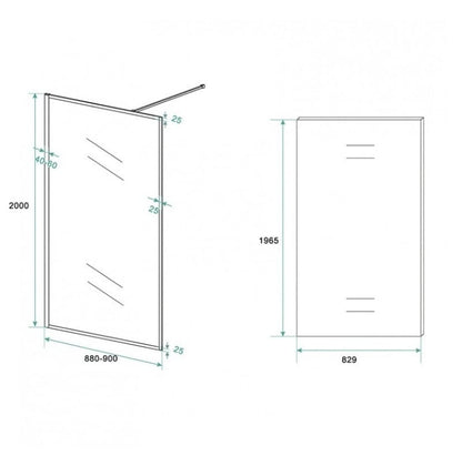 Inloopdouche Olivia 90x200cm Helder Glas Mat Zwart Raamwerk