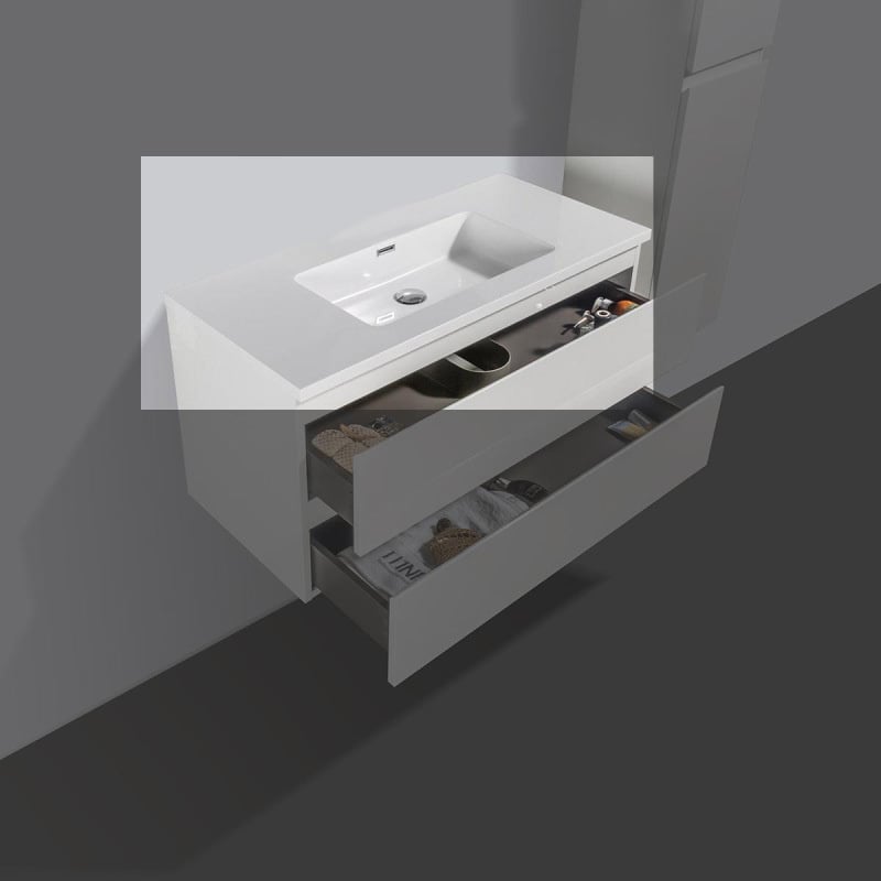 Mineraalmarmer wastafel Tieme 100cm wit zonder kraangat