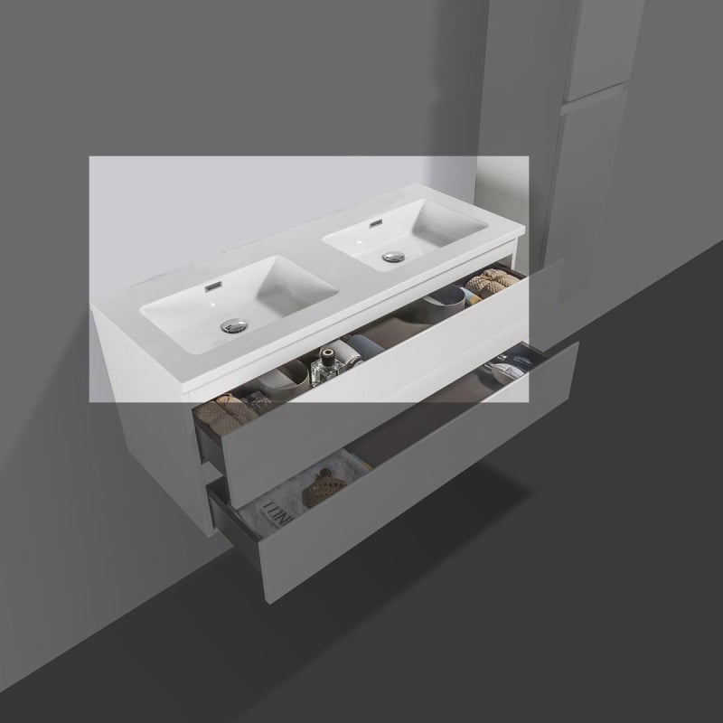 Mineraalmarmer wastafel Tieme 120cm wit zonder kraangat