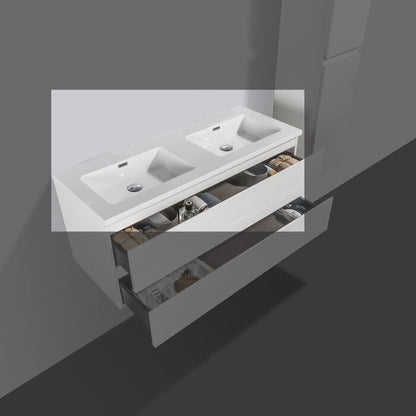 Mineraalmarmer wastafel Tieme 120cm wit zonder kraangat