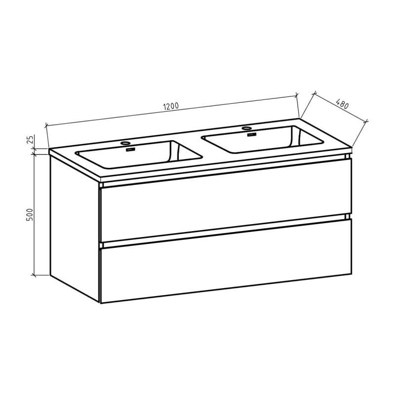 Onderkast badkamermeubel Tieme mat eiken 120x50x48cm