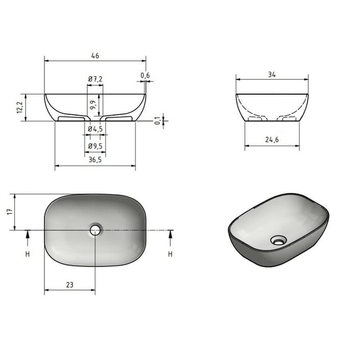 Solid surface waskom Maud wit
