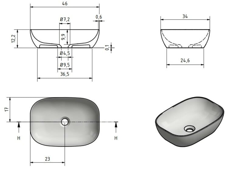 Solid surface waskom Maud wit