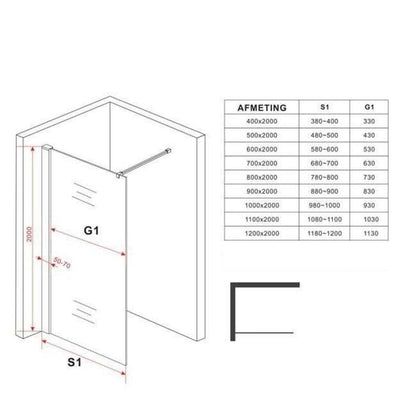Inloopdouche Luca 90x200cm Antikalk Helder Glas Chroom