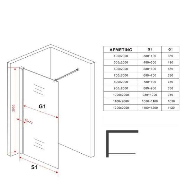 Inloopdouche Luca 90x200cm Antikalk Helder Glas Chroom